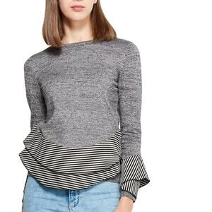 New! CHEE-CHO Women's Ruffle Trim Contrast Stripe Sweater Top